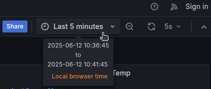 Screenshot of setting time range and auto-refresh interval