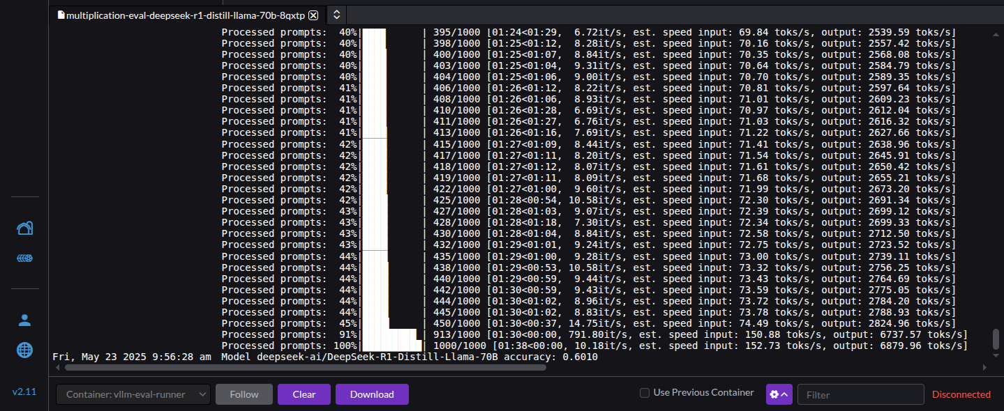 Screenshot of multiplication evaluation logs